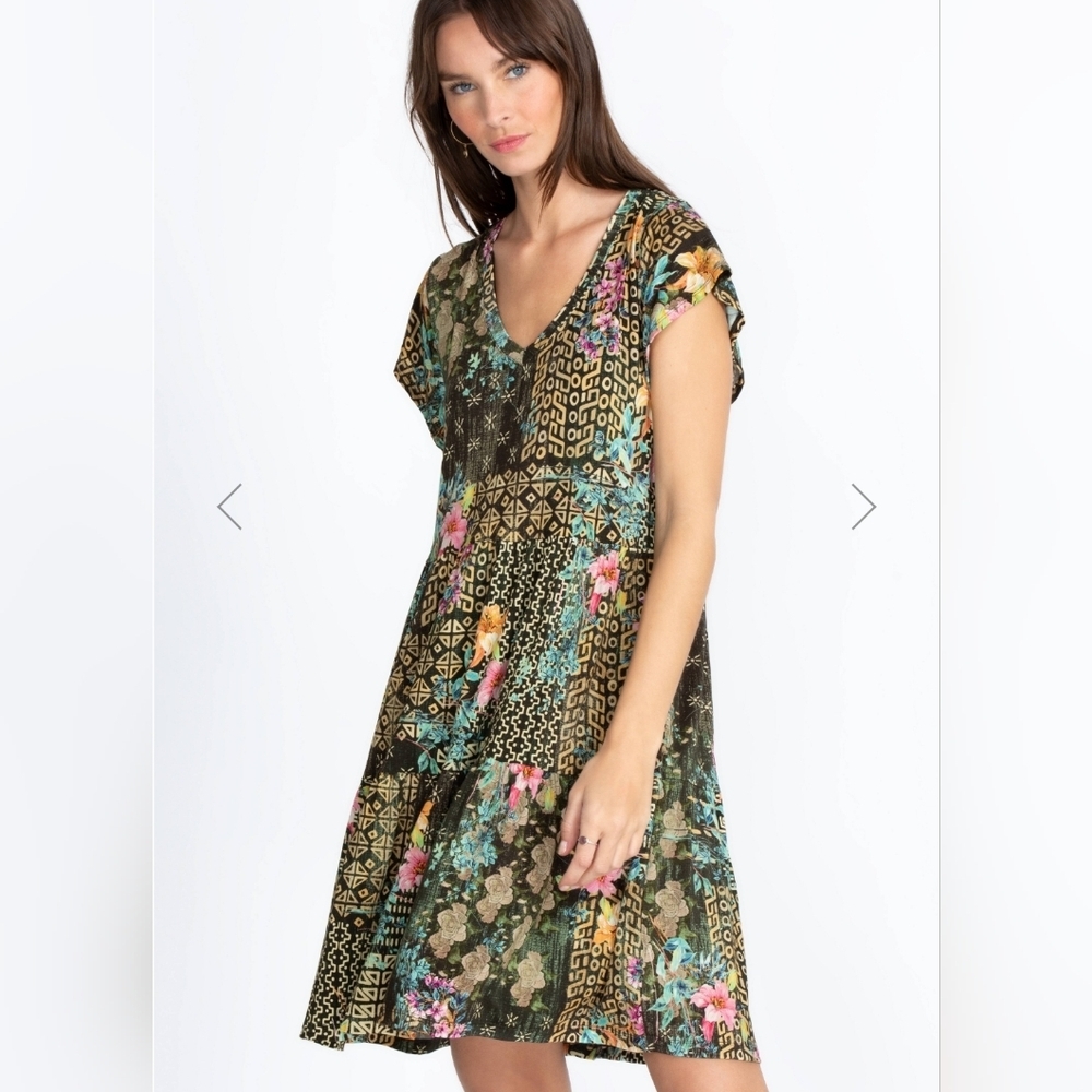 Johnny Was Weller Tiered Hem V-neck Mini Dress Sz Small Women's